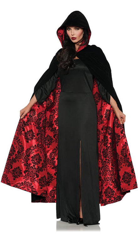 Deluxe Adult's Black Velvet Cloak with Red Satin Flocked Lining Main Image