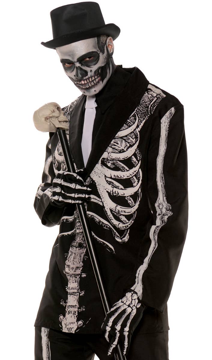 Men's Plus Size Halloween Skeleton Suit Fancy Dress Costume Close Up Image