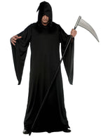Mens Basic Black Hooded Grim Reaper Plus Size Costume Robe - Main Image