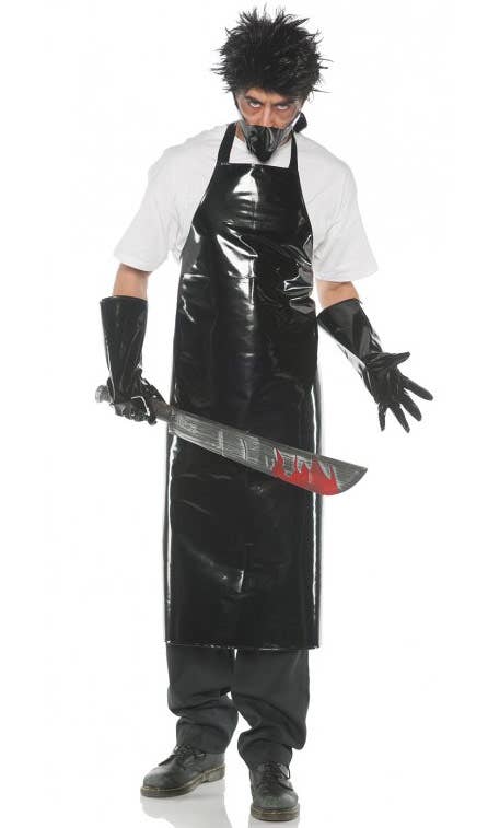 Demon Butcher Men's Halloween Costume with Black Apron, Gloves and Mask