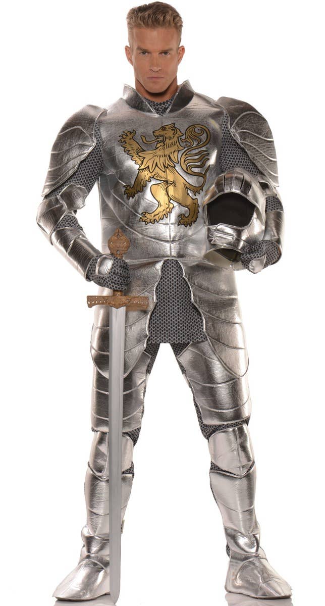 Men's Metallic Silver Knight In Shining Armour Medieval Fancy Dress Costume By Underwraps Main Image