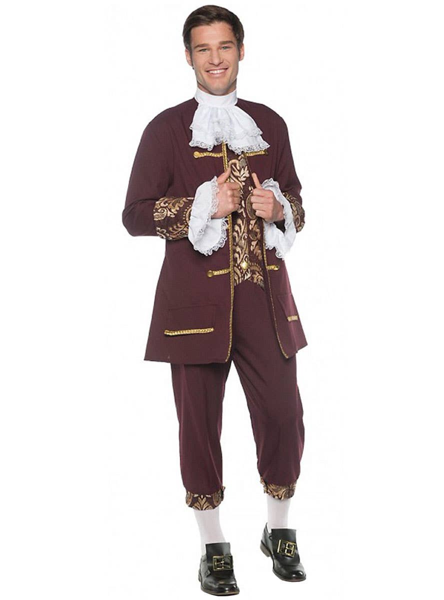 Plum Red Colonial Gentleman Costume for Plus Size Men