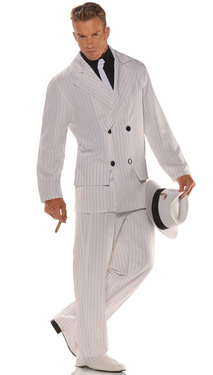 Smooth Criminal White Pinstripe Mens 1920s Gangster Costume - Main Image