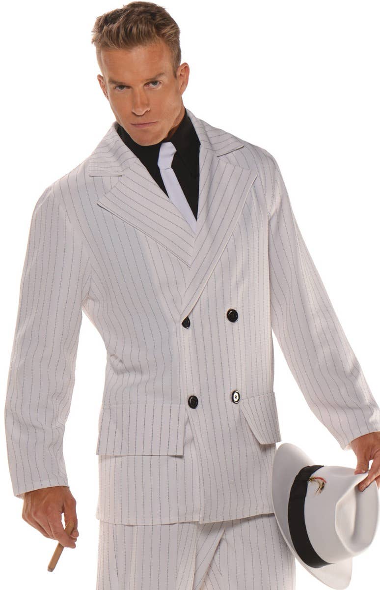 Smooth Criminal Mens Plus Size White Pinstripe 1920s Costume  - Close Up