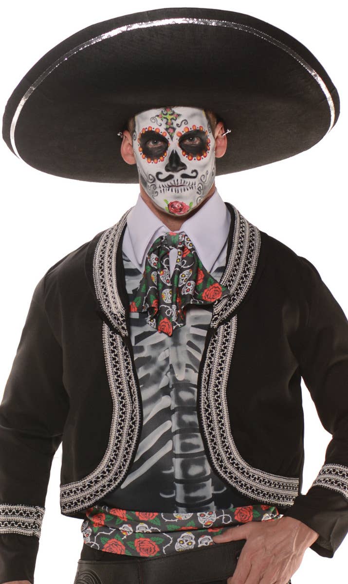 Men's Mexican Day of the Dead Mariachi Plus Size Fancy Dress Costume Close Up Image