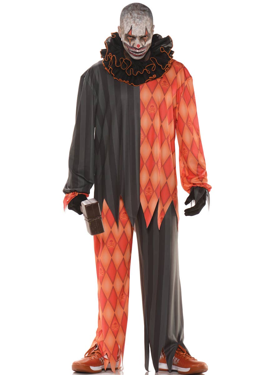 Creepy Orange and Black Evil Clown Men's Costume