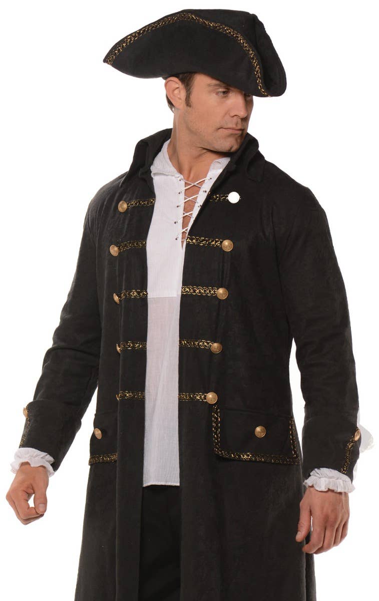 Rugged Long Black Pirate Costume Jacket and Hat for Men - Alternative Image