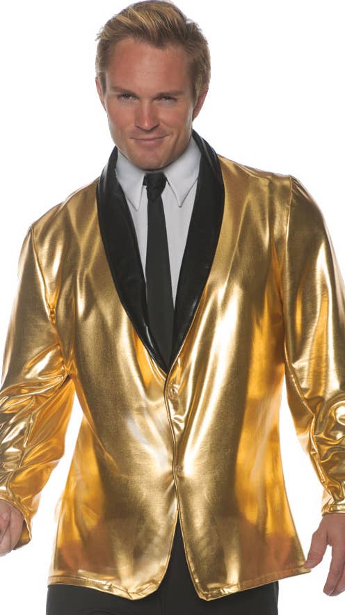 Men's Plus Size Metallic Gold 50's Costume Jacket Close Up Image