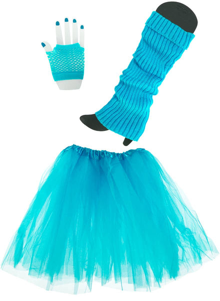 Women's Blue Tutu, Gloves and Leg Warmers Set