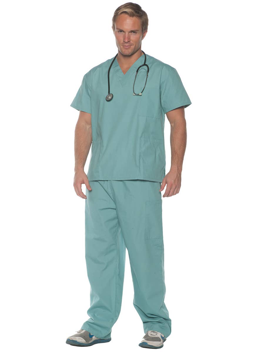 Green Doctor Scrubs Uniform Costume for Men - Main Image