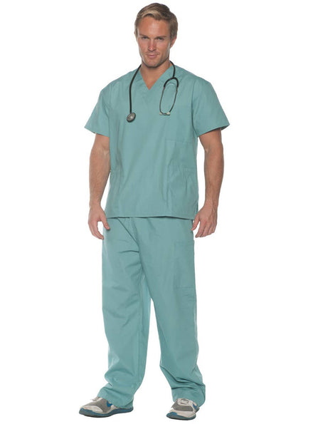 Green Doctor Scrubs Uniform Costume for Men - Main Image