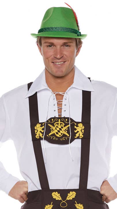 Men's Plus Size Brown Classic Lederhosen Oktoberfest Fancy Dress Costume Close Up Image