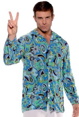 Plus Size Men's 1970's Groovy Hippie Costume Shirt - Close Up Image