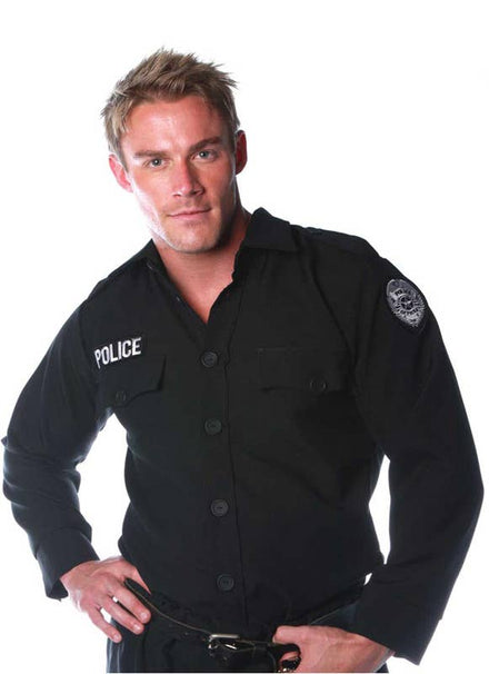 Men's Plus Size Black Cop Costume Shirt