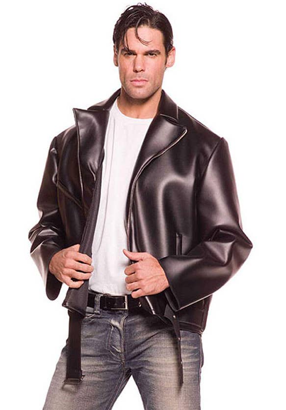 Men't Fonzie Leather Look 50's Costume Jacket - Close Image