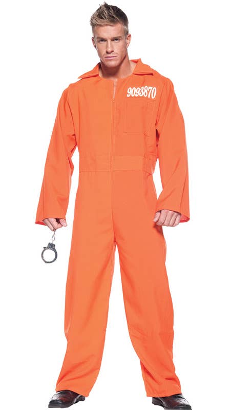 Men's Orange Prisoner Jumpsuit Fancy Dress Costume Front