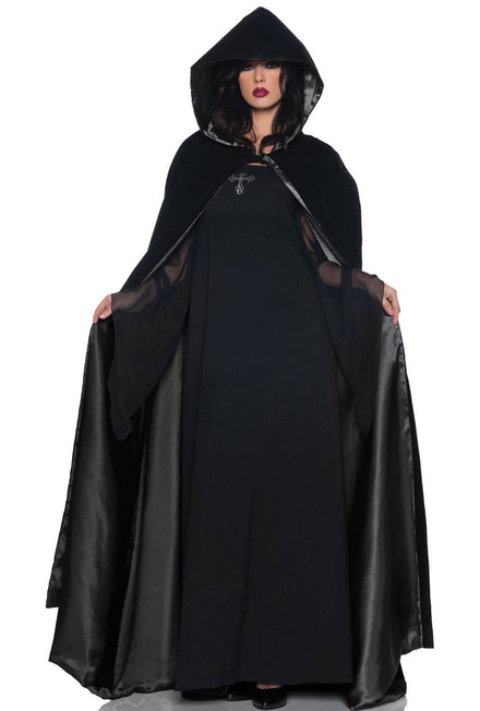 Deluxe Black Velvet Cloak with Black Satin Lining