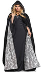 Image of Deluxe Women's Black Velvet Halloween Cloak with Silver Satin Lining