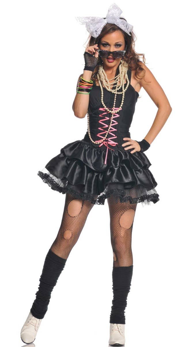 Women's Black Tutu Corset Dress Totally Awesome 80's Madonna Cyndi Lauper Fancy Dress 80s Costume Main Image