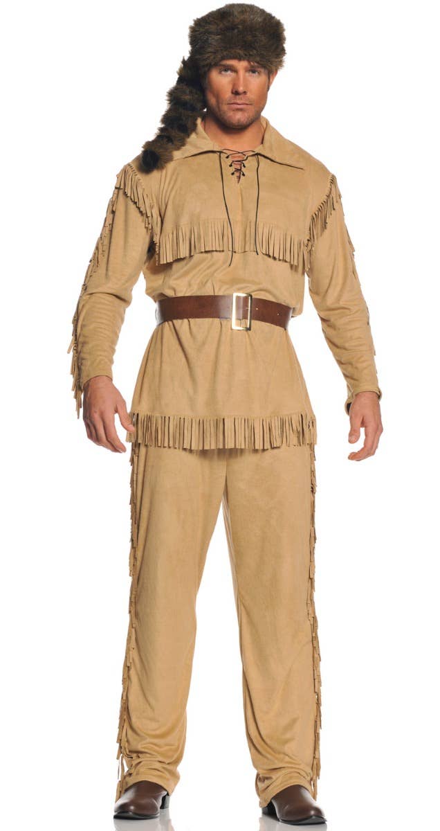 Men's Frontiersman Frontier Man Daniel Boone Colonial Western Tan Coloured Fancy Dress Costume Main Image