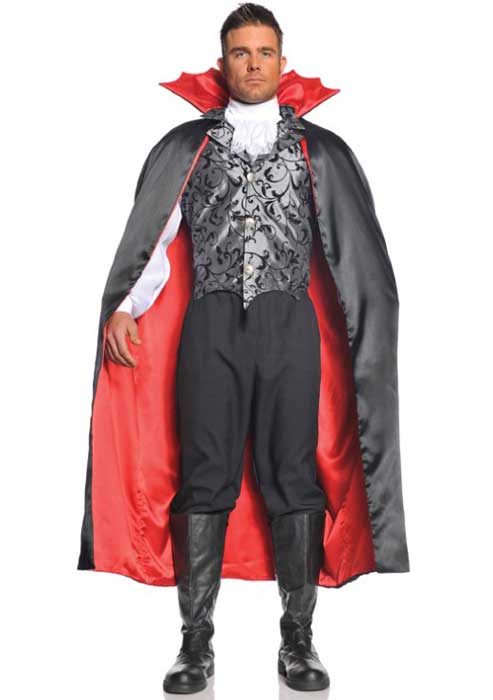 Men's Classic Red And Black Shirt Vest And Cape Dracula Vampire Halloween Costume Made By Underwraps Main Front Image 