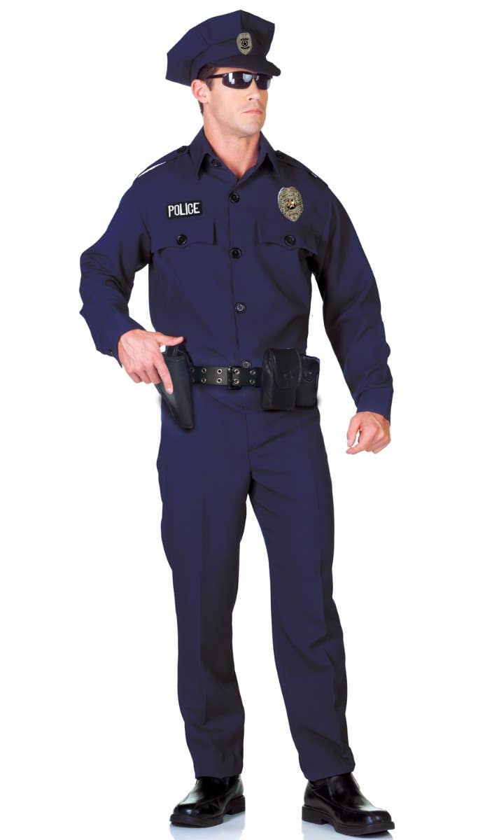 Classic Navy Blue Police Officer Men's Uniform Costume Main Image