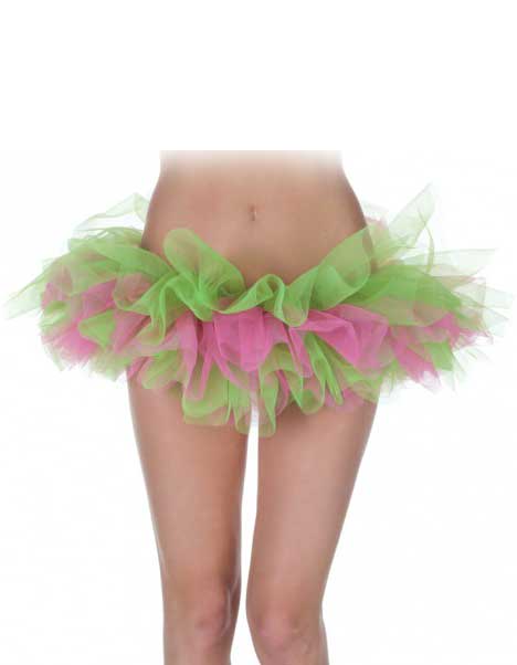 Short Pink and Green Ruffled Tulle Costume Tutu for Women - Alternative Image