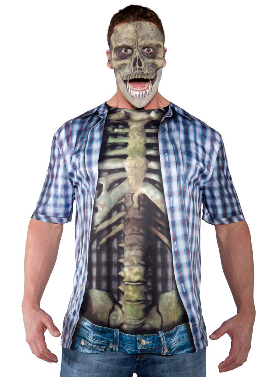 Men's Photo Real Halloween Skeleton Print Costume T-Shirt Front View
