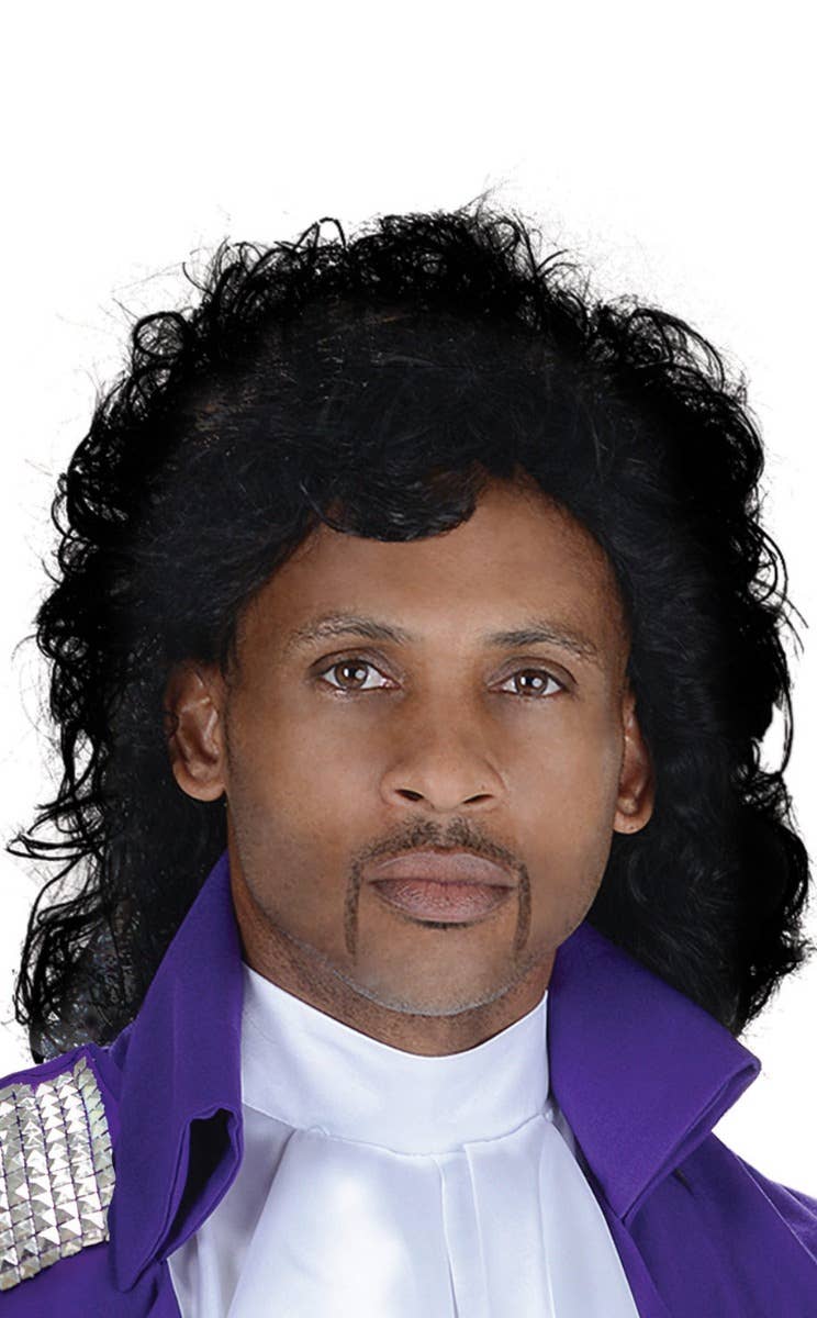 Men's Prince Mullet Black 80s Theme Costume Wig 