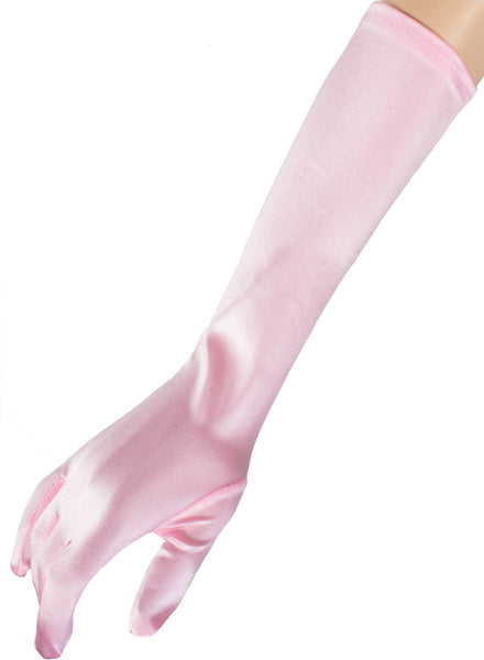 Baby Pink Satin Elbow Length Gloves | Long Pink Satin Costume Gloves