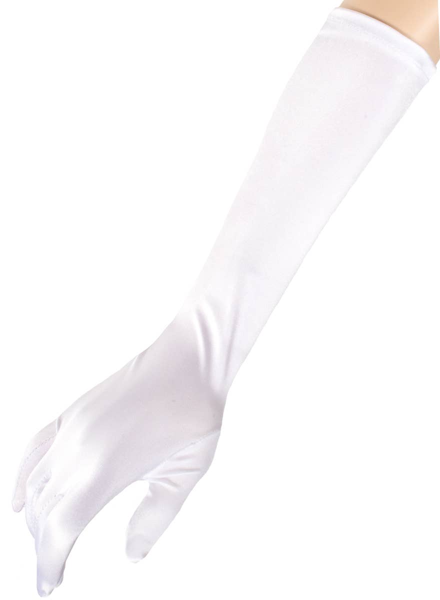 Long Elbow Length White Satin Costume Gloves