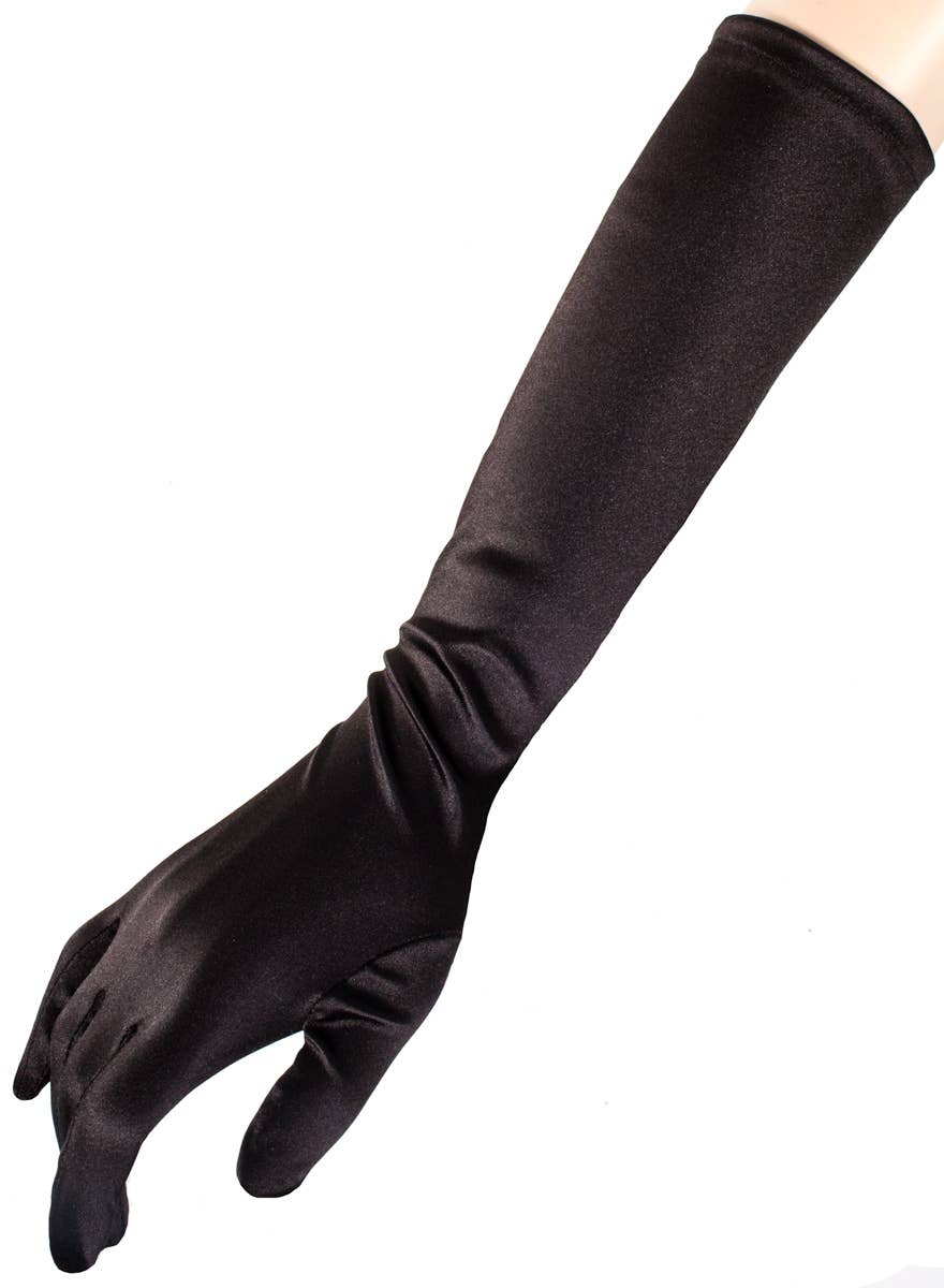 Long Elbow Length Black Satin Costume Gloves