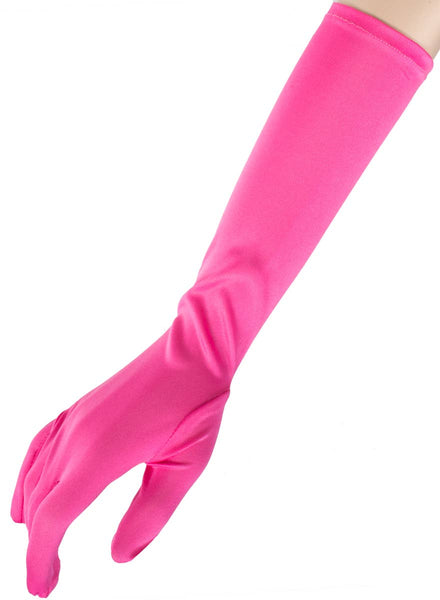 Long Matte Pink Elbow Length Costume Gloves