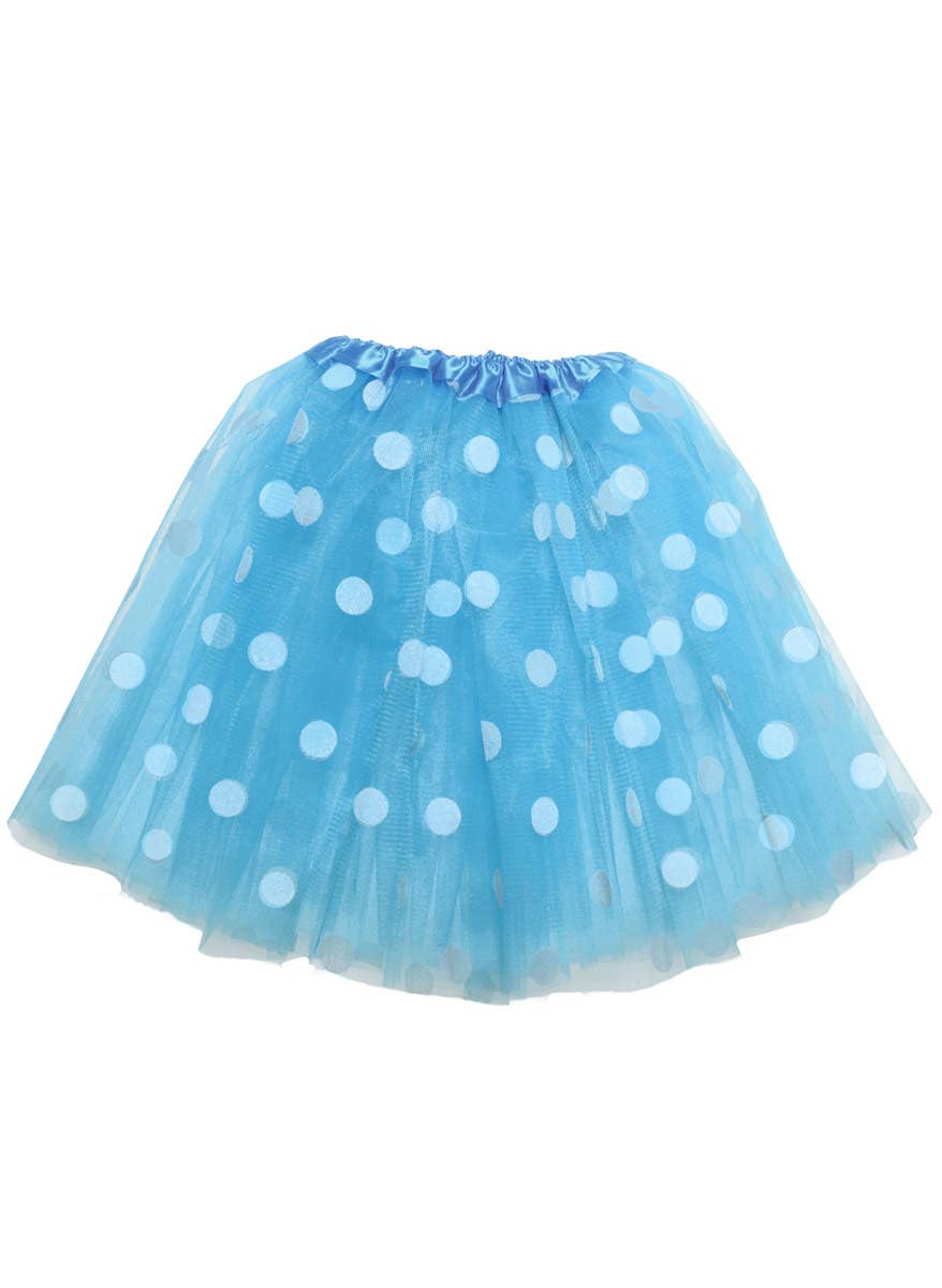 Women's Layered Blue Mesh Petticoat with White Polka Dots