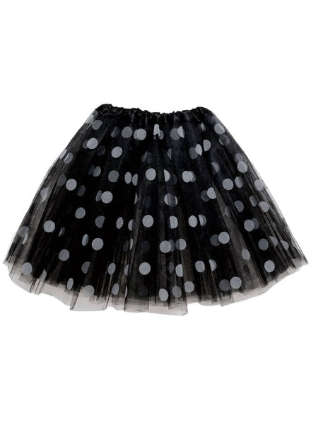 Women's Layered Black and White Mesh Tutu with White Polka Dot