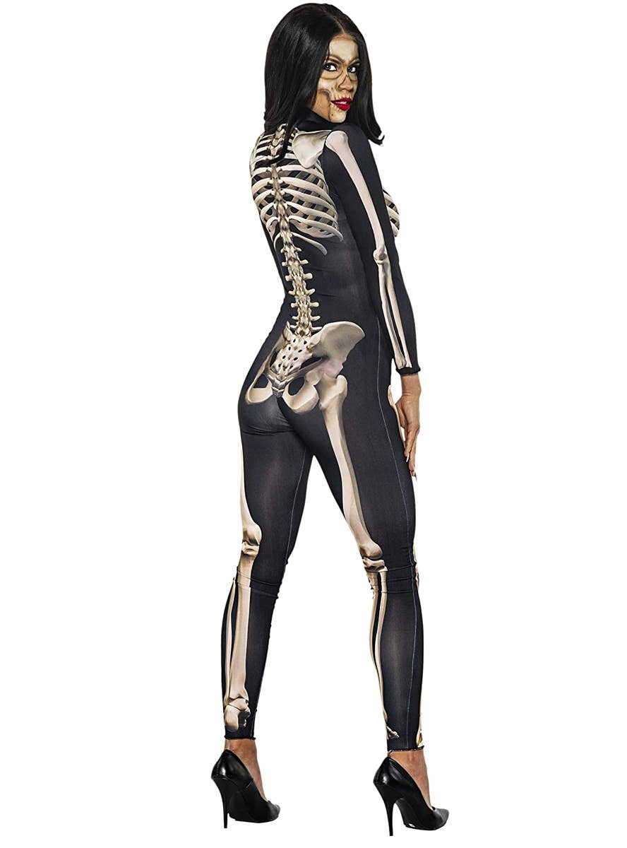 Women's Sexy Skeleton Catsuit Halloween Dress Up Costume Back Image