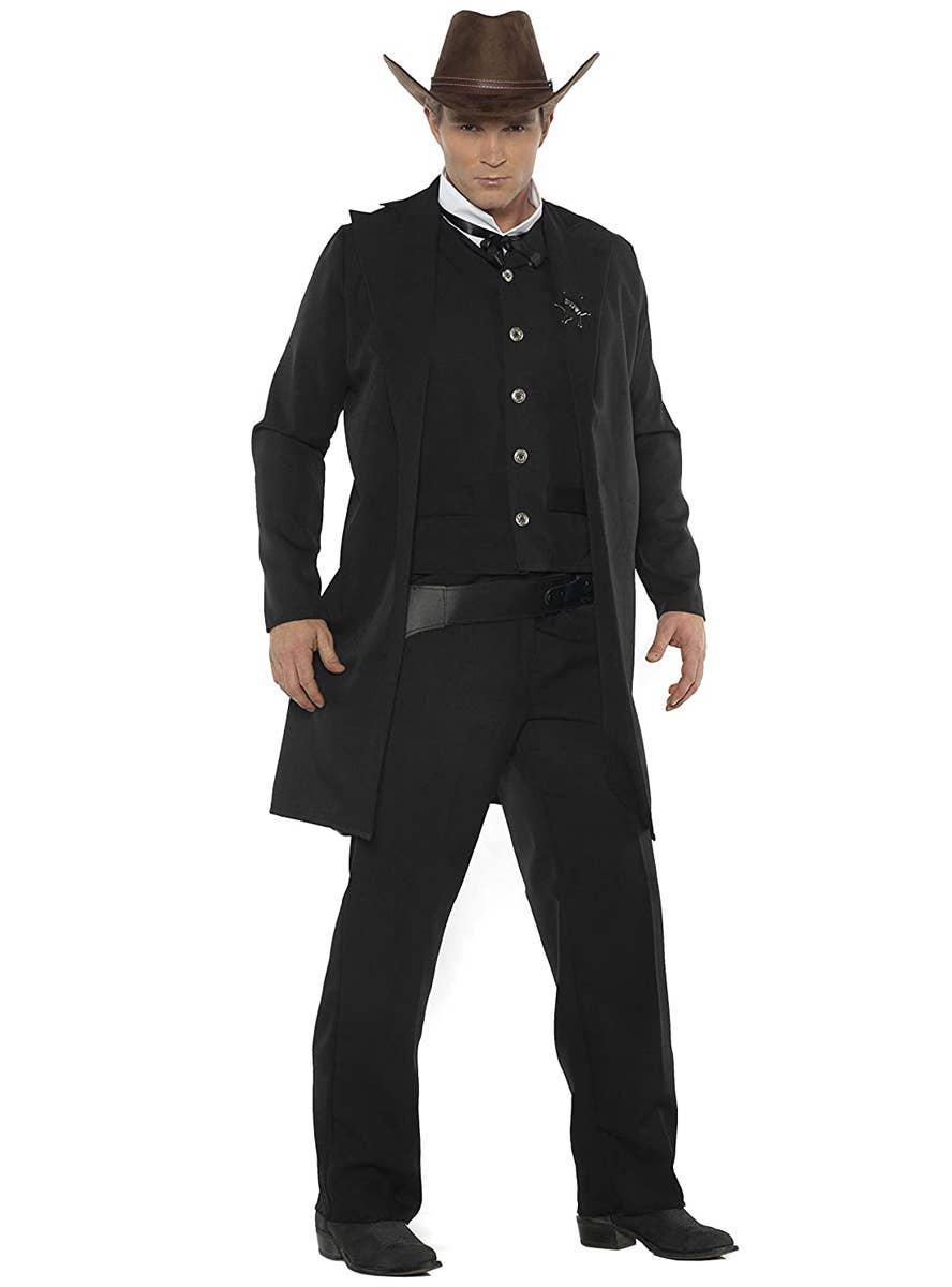 Long Black Cowboy Sheriff Costume | Mens Cowboy Dress Up Outfit