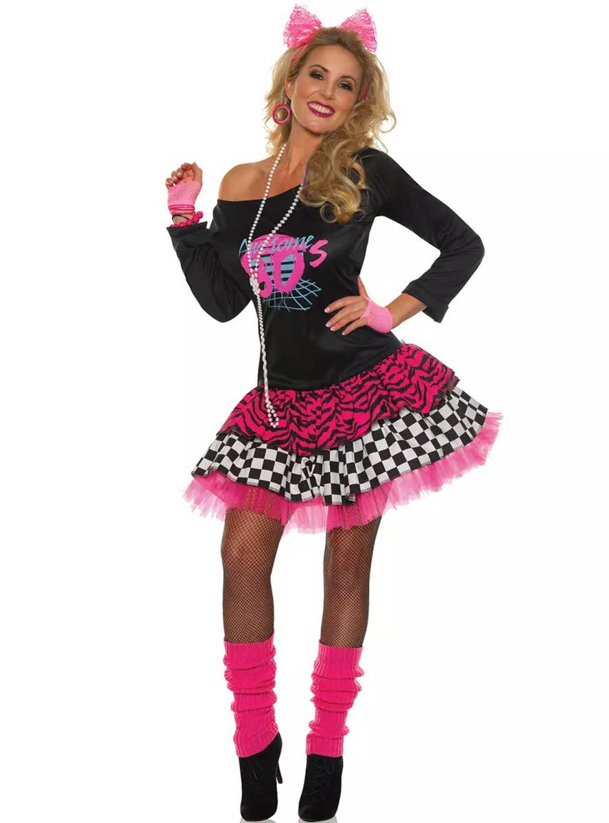 Womens Pink and Black 80s Madonna Inspired Costume - Main Image