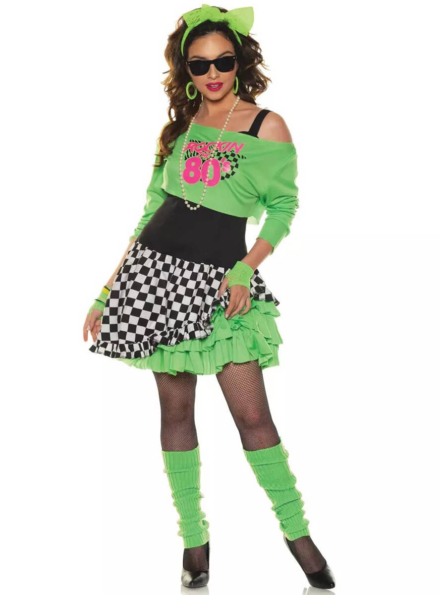 Green and Black Totally Awesome 80s Womens Costume - Main Image