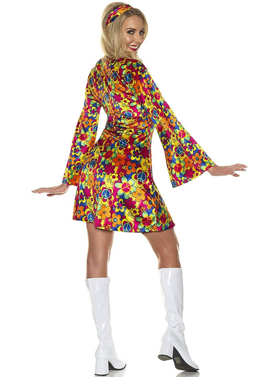 Womens Rainbow Hippie Flower Power Costume - Back Image