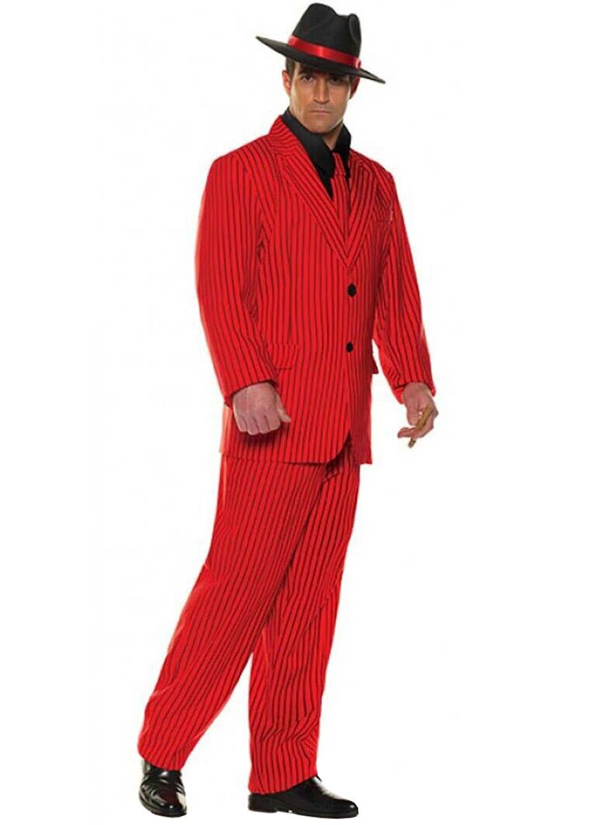 Mens Plus Size Red Pinstripe 1920s Costume | Gangster Suit for Men