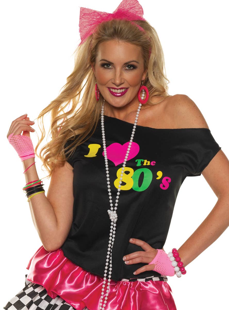 Womens Off The Shoulder I Love The 80s Costume Shirt - Main Image