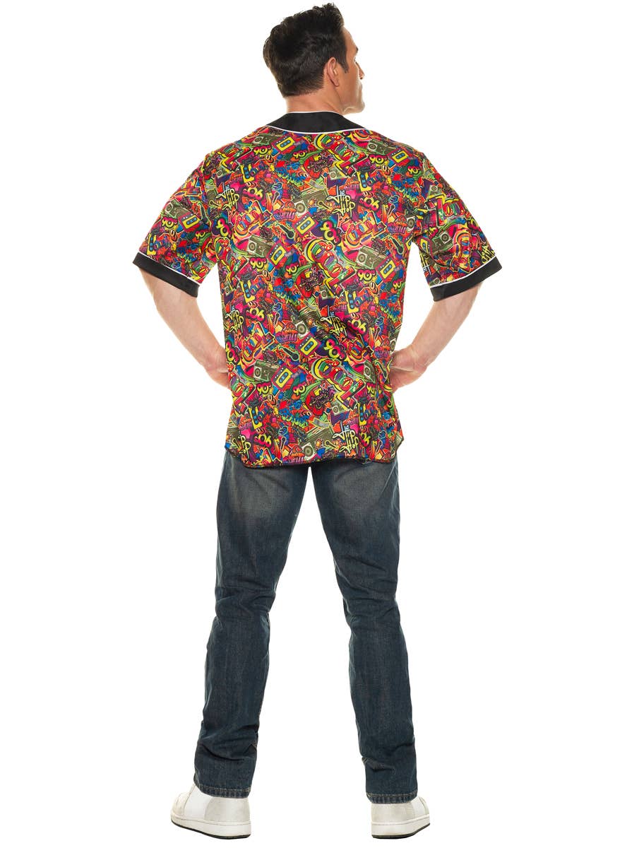 Mens Colourful 90s Print Button Down Costume Shirt - Back Image
