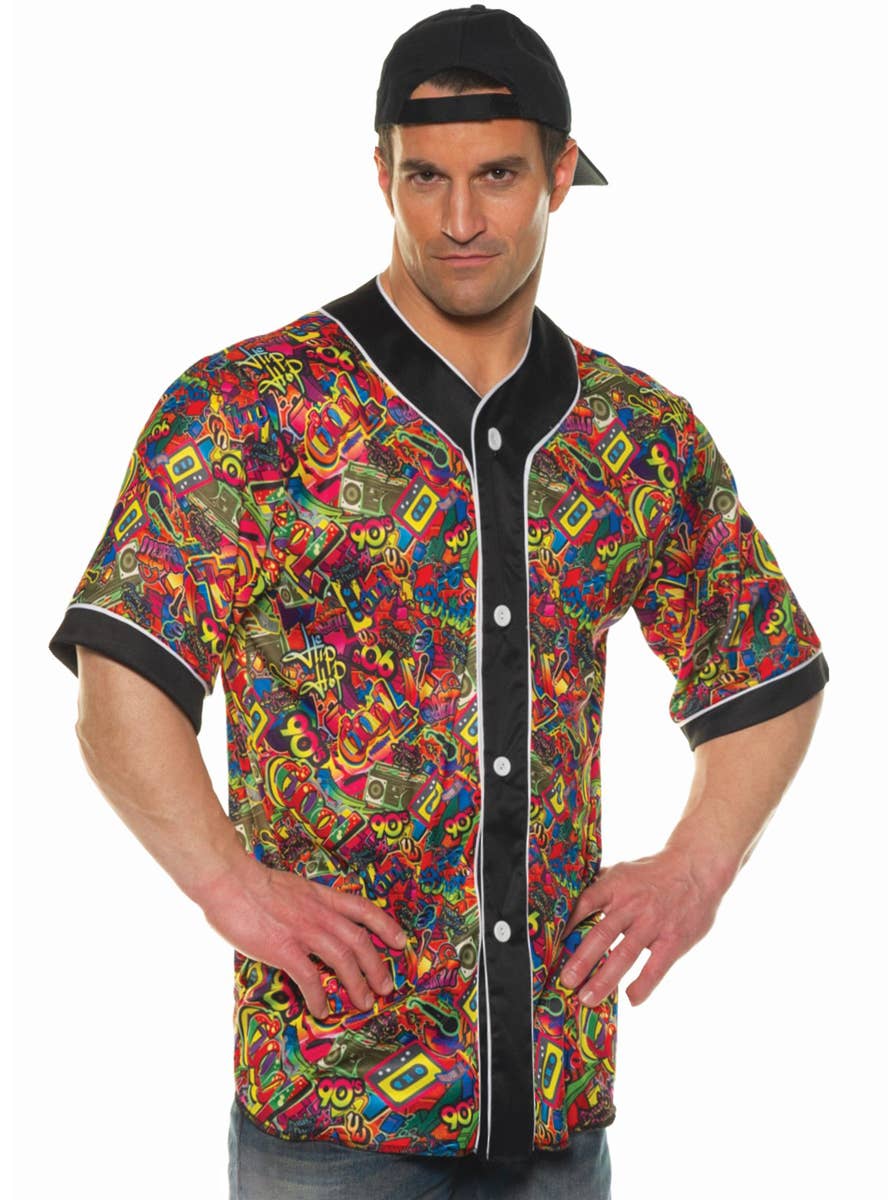 Mens Plus Size Colourful 90s Print Button Down Costume Shirt - Main Image