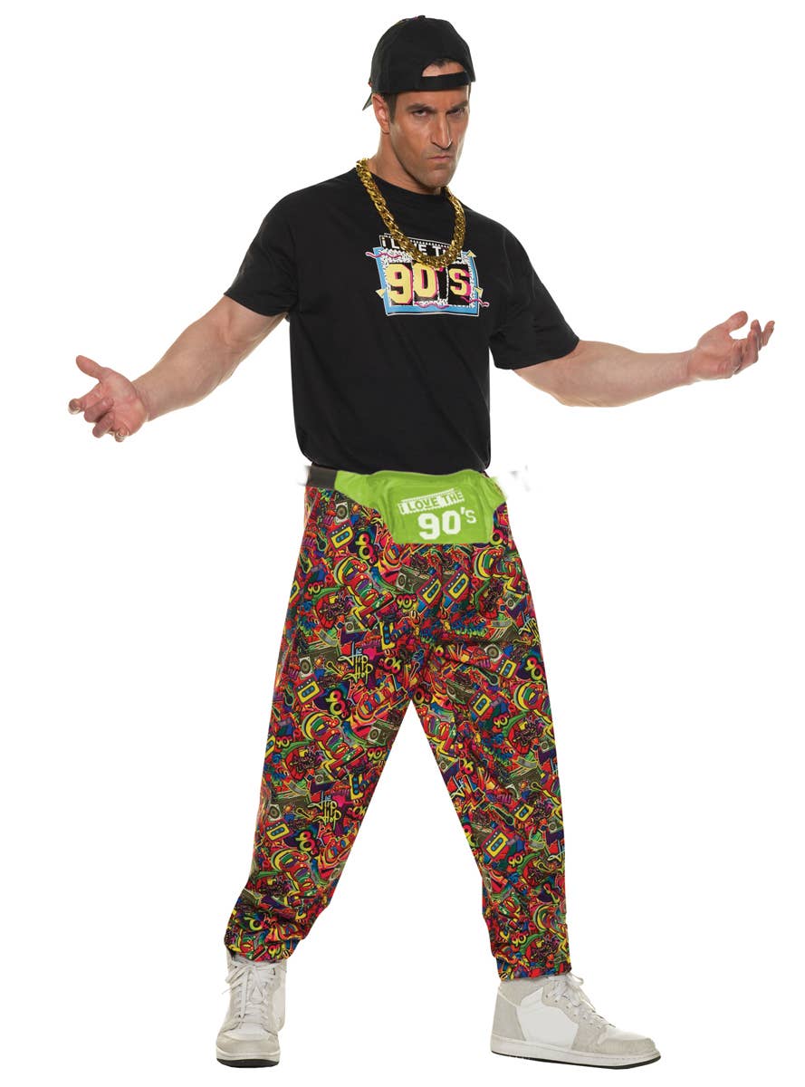 Mens Plus Size Baggy Colourful 90s Print Costume Pants - Alternate Front Image