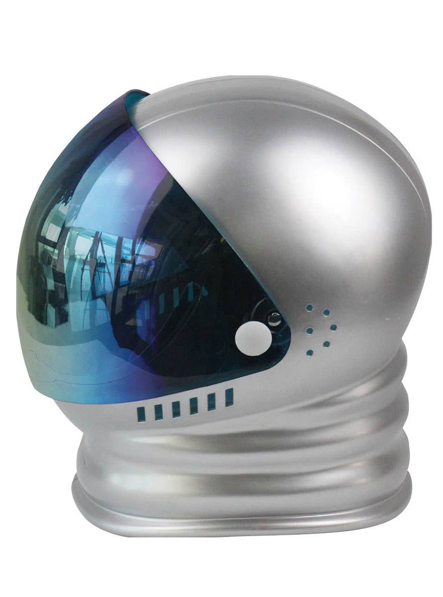 Full Head Silver Space Helmet with Rainbow Visor Costume Accessory - Side Image