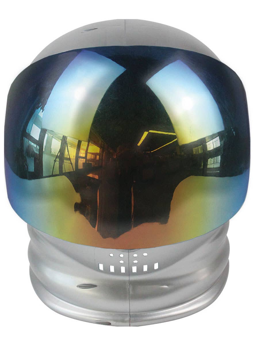 Full Head Silver Space Helmet with Rainbow Visor Costume Accessory - Main Image