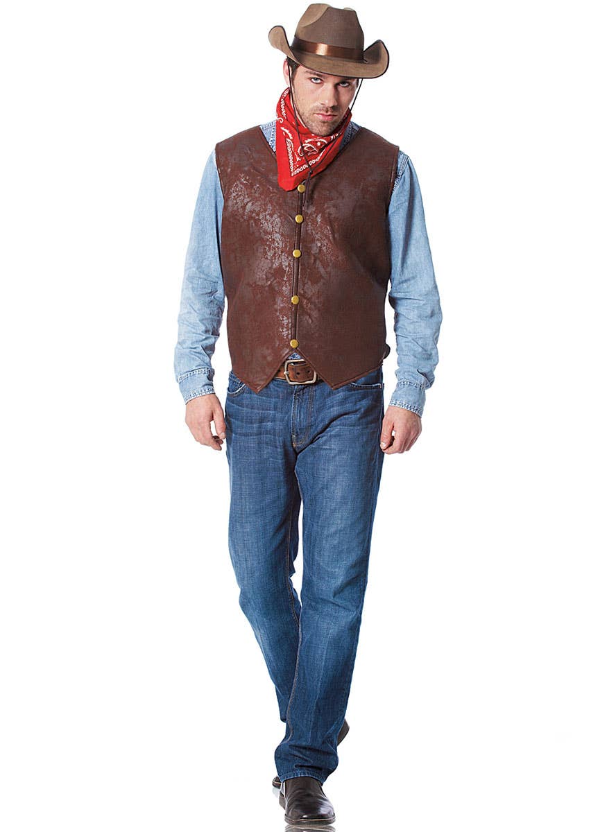 Men's Brown Suede Look Cowboy Vest