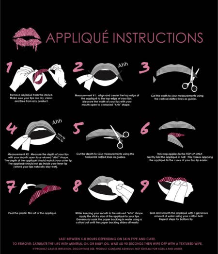 Bright Pink Temporary Birthday Girl Lip Tattoo Applique Costume Accessory Instructions Image