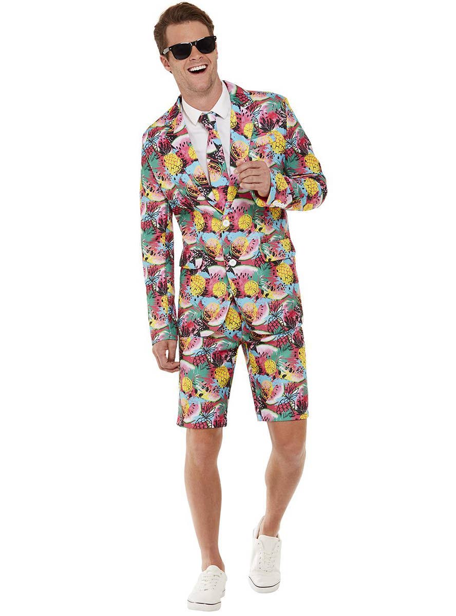 Stand Out Tropical Fruit Print Men's Costume Shorts Suit - Alt Image 2